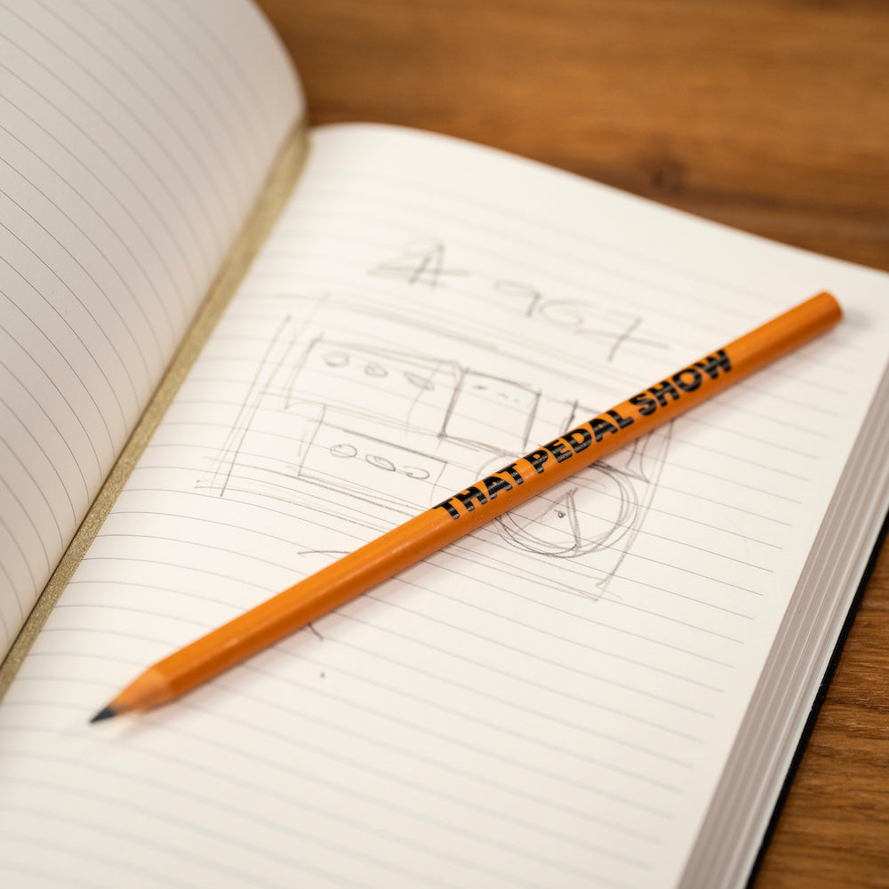 Guitar pedal board sketch and That Pedal Show pencil