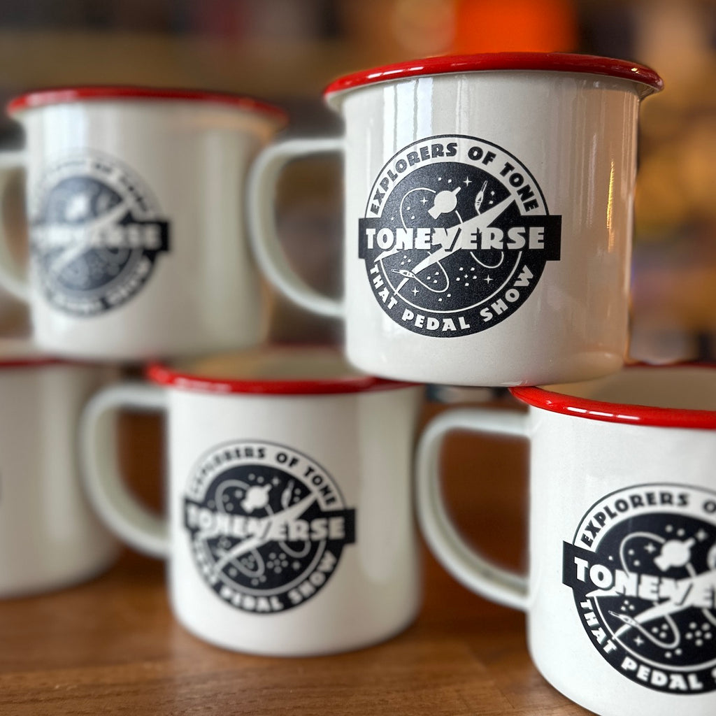 Laser etched Toneverse enamel mugs from That Pedal Show Store