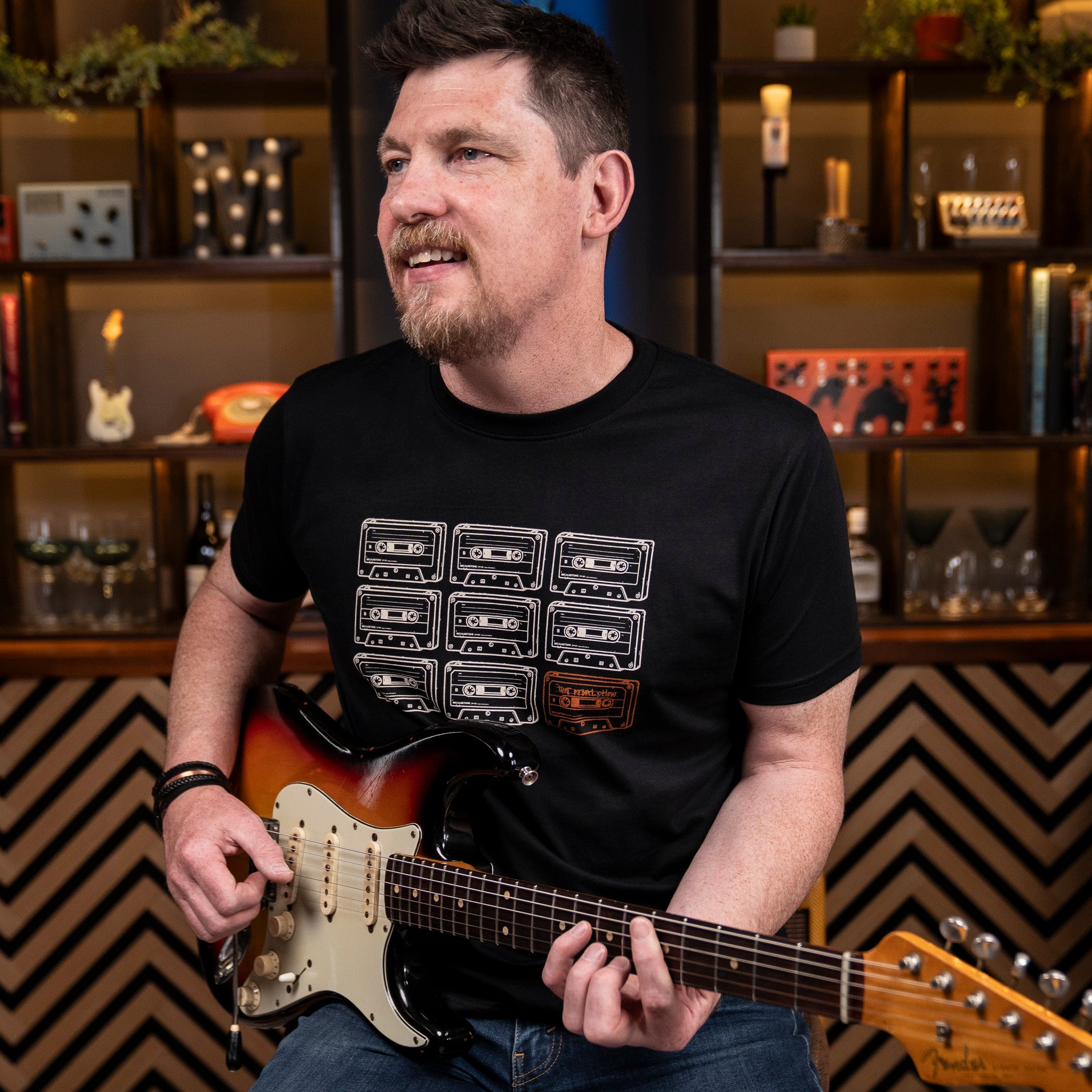 Mick from That Pedal Show wears his Mick's Tape (Mixtape) t-shirt in Black