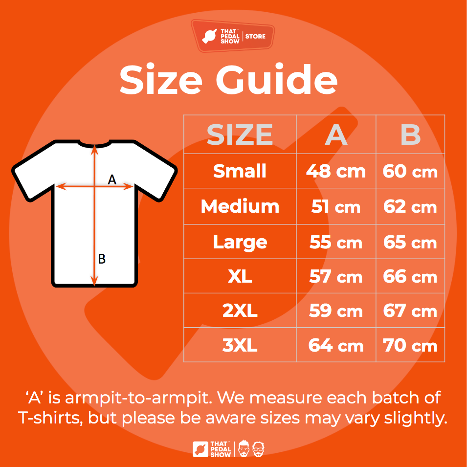 Size Guide Image for the Mick's Tape T-shirt